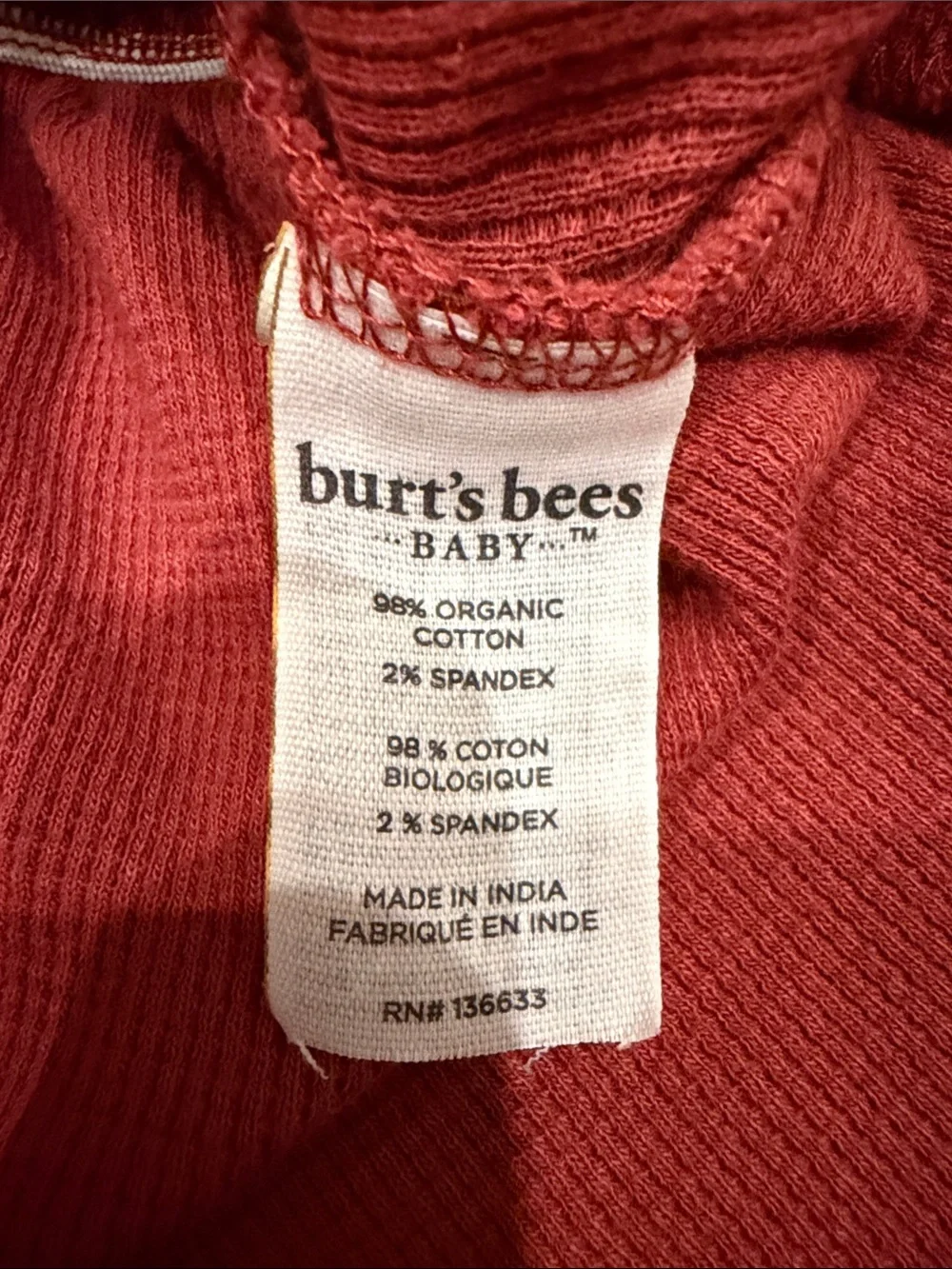 Burt’s Bees 3-6M Rust Red Waffle Tunic with Red & White Striped Leggings
